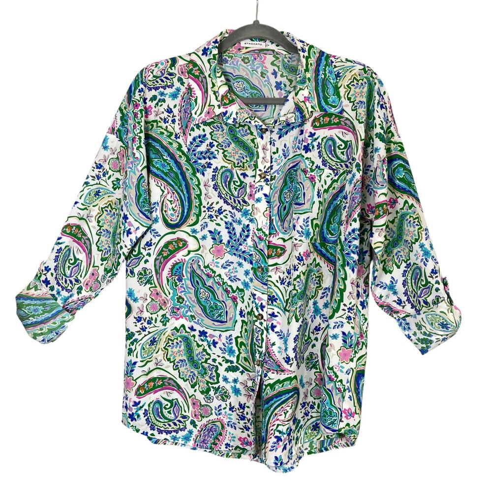 Staccato Top Vibrant Paisley Long Sleeves Shirt Womens Size Small